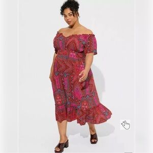 Torrid Tea Length Challis Off-Shoulder Dress ❤️